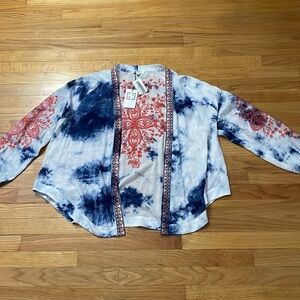 THML Navy and Coral Patterned Cardigan